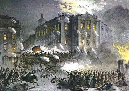 Měrcojska rewolucija: Barikada na Alexandrowem naměsće w Barlinju, 1848